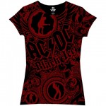 T-Shirt AC/DC - Black Ice Allover Rouge - Femme